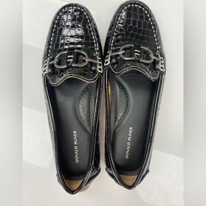 Donald J. Pliner Like New Black Loafers with Brushed Metal Accents